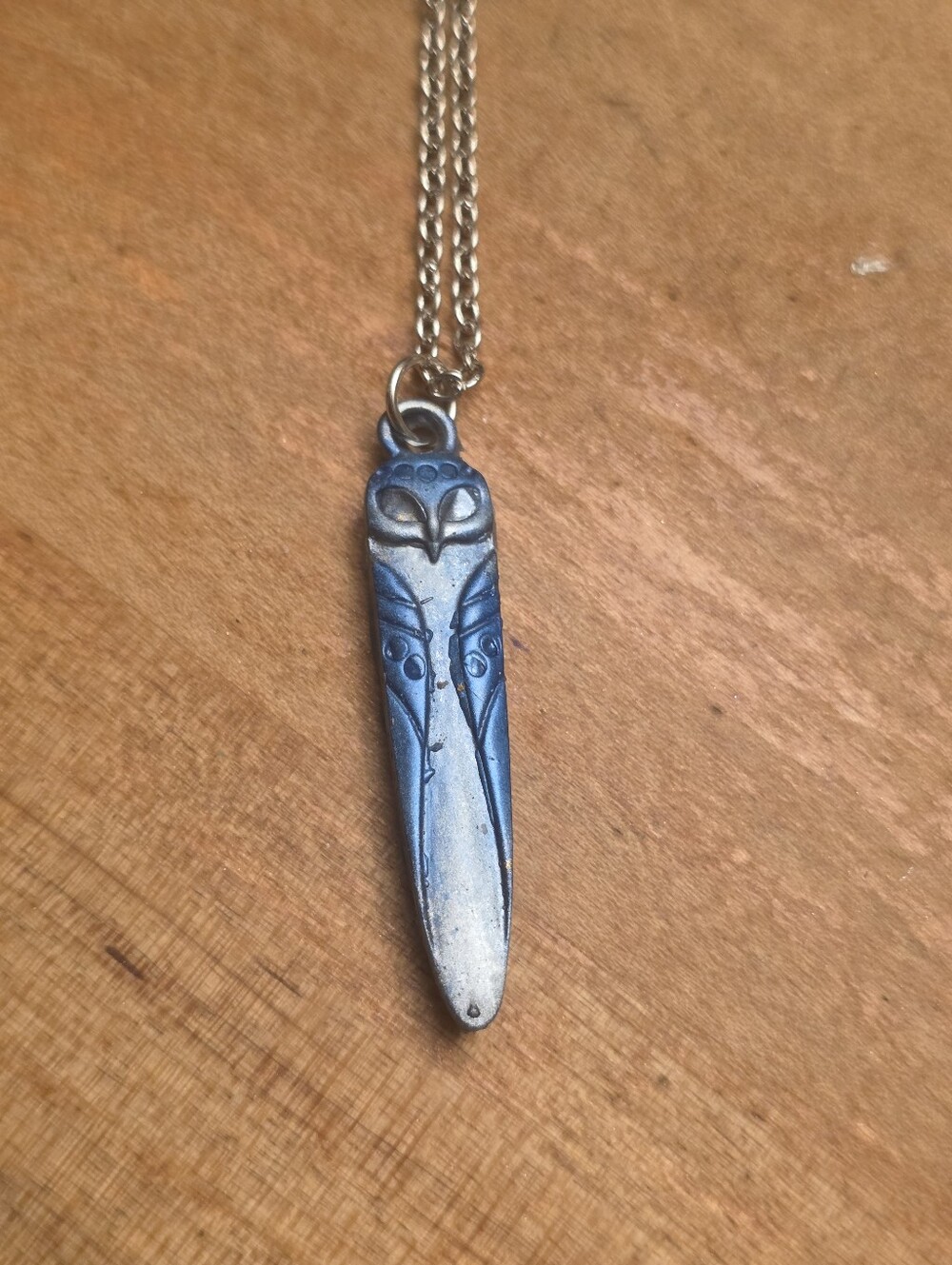 Blue Resin Owl Pendant On Silver Tone Chain Necklace Nwot